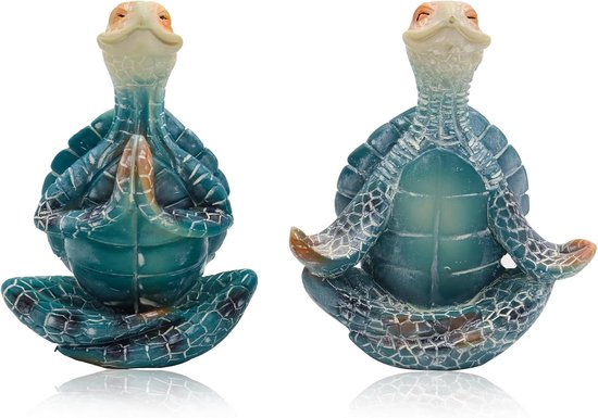 Meditatie Yoga Schildpaddenbeeld - Oceaan Blauw - Set van 2 - Hars