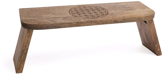 Meditatiebankje Bloem des Levens - mangohout (Inklapbaar) – ± 48 cm x 18 cm