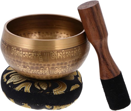 Meditatiekom set - Tibetaanse klankschalen - Rustgevende klanken - Helder geluid - 2 stuks - Geel