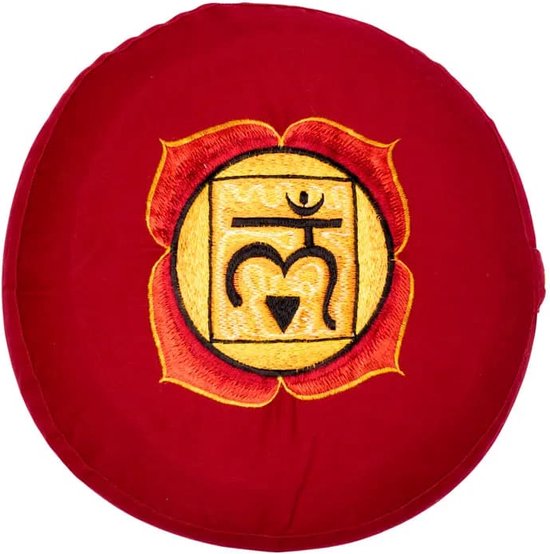 Meditatiekussen 1e chakra geborduurd - 33x17 - Boekweit - Katoen - Rood van Yogi & Yogini