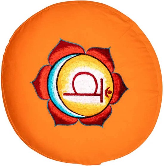 Meditatiekussen 2e chakra geborduurd - 33x17 - Boekweit - Katoen - Oranje van Yogi & Yogini