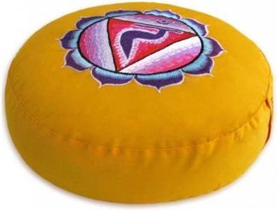 Meditatiekussen 3e chakra geborduurd - 33x17 - Katoen - Boekweit - Geel van Yogi & Yogini