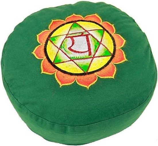 Meditatiekussen 4e chakra geborduurd - 33x17 - Boekweit - Katoen - Groen van Yogi & Yogini