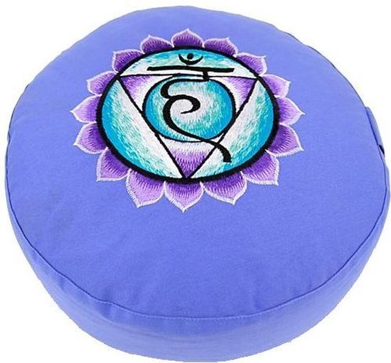 Meditatiekussen 5e chakra geborduurd - 33x17 - 2800 - Boekweit - Katoen - Blauw van Yogi & Yogini