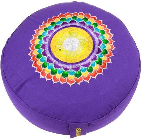 Meditatiekussen 7e chakra geborduurd - 33x17 - Boekweit - Katoen - Violet van Yogi & Yogini
