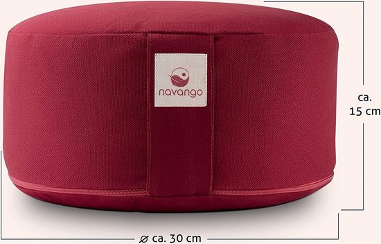 Meditatiekussen - bordeauxrood I Rond yogakussen handgemaakt in Duitsland I Zithoogte 15 cm I Verborgen ritssluiting I Vulling van 100% speltschil I Wasbare hoes 100% katoen van Lotuscrafts