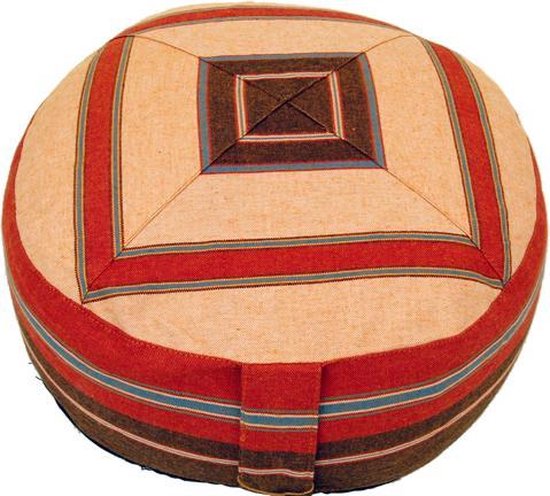 Meditatiekussen crème/oranje patroon multi - 33x17 - Boekweit - Katoen - Meerkleurig van Yogi & Yogini
