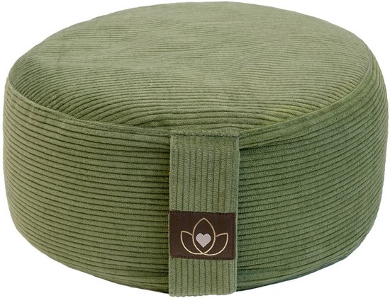 Meditatiekussen eco rib olijfgroen rond - Lotus | Yoga kussen van Merkloos