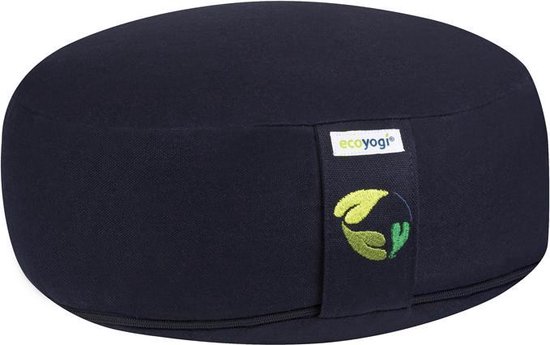Meditatiekussen Ecoyogi Blauw Laag 11 cm x 30 cm (Hoogte x Diameter) – Wasbare Buitenhoes – Aanpasbare Boekweit Vulling - 100% Gecertificeerd Biologisch Katoen | GOTS Gecertificeerd - Duurzaam Yoga zit kussen – Yogakussen