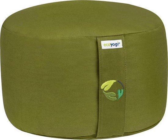 Meditatiekussen Ecoyogi Olijf Groen Rond Extra Hoog 20 cm x 30 cm (Hoogte x Diameter) – Wasbare Buitenhoes – Aanpasbare Boekweit Vulling - 100% Gecertificeerd Biologisch Katoen | GOTS Gecertificeerd - Duurzaam Yoga zit kussen – Yogakussen van Merkloos