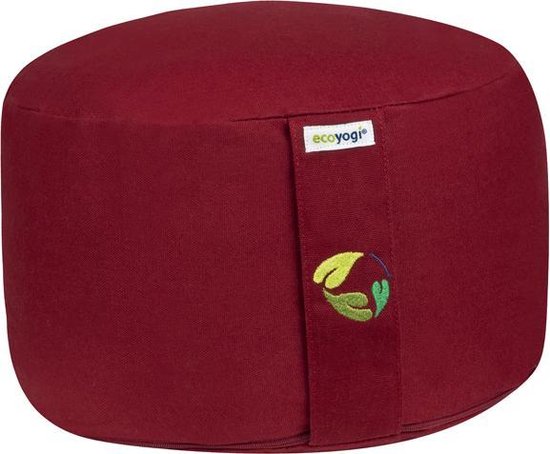 Meditatiekussen Ecoyogi Rood Rond Extra Hoog 20 cm x 30 cm (Hoogte x Diameter) – Wasbare Buitenhoes – Aanpasbare Boekweit Vulling - 100% Gecertificeerd Biologisch Katoen | GOTS Gecertificeerd - Duurzaam Yoga zit kussen – Yogakussen van Ecoyogi