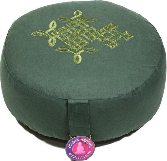 Meditatiekussen groen levensboom geborduurd - Katoen - Boekweit - 33x17 - Groen van Northwand