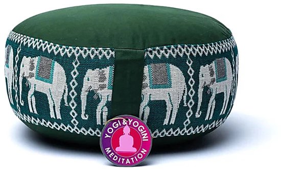 Meditatiekussen groen olifanten opdruk - Groen - 33x17 - Boekweit - Katoen