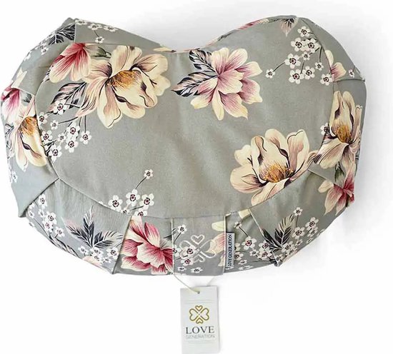 Meditatiekussen │ Halve Maan│ Katoen & Boekweitvulling │ Vintage Flowers van Merkloos