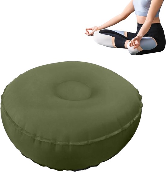 Meditatiekussen - Opblaasbaar Yoga Balanskussen voor Ontspanning - Antislip Ontwerp, Draagbare Luchtgevulde Steun, Houdingsverbetering - 42x15cm - Voor Mannen Vrouwen Volwassenen Binnen Buiten - groen