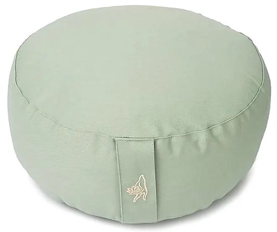 Meditatiekussen rond zachtgroen biokatoen (OCS) – 33 cm x 17 cm