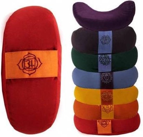 Meditatiekussen rood 1 chakra halve maan - 33x13 - Boekweit - Katoen - 1300 - Rood van Spiru