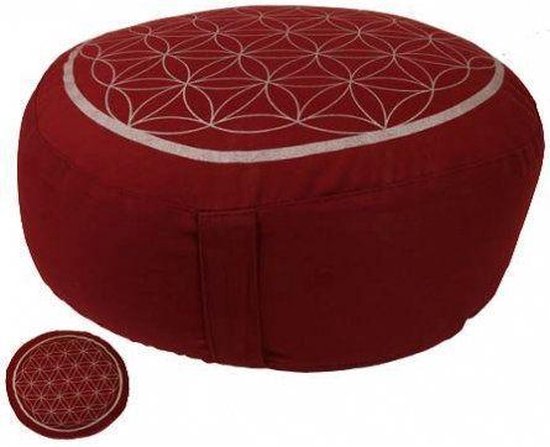 Meditatiekussen rood/zilver levensbloem opdruk - Katoen - Boekweit - 33x17 - Rood - Zilver - L van Nirwana