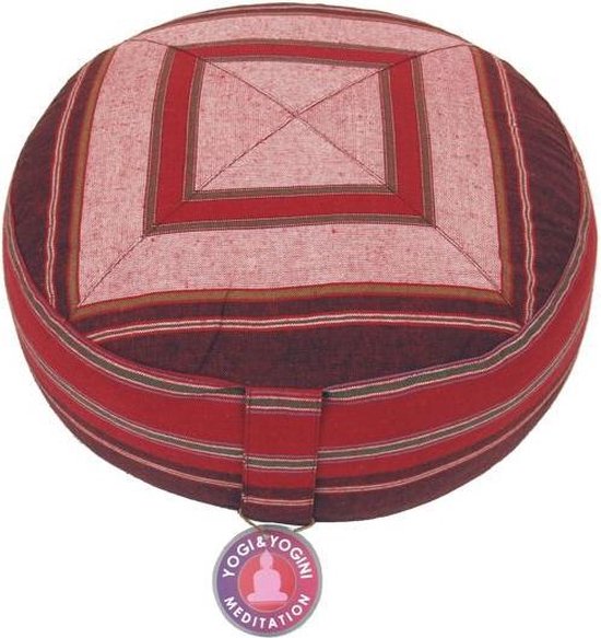 Meditatiekussen roze/rood patroon multi - 33x17 - Boekweit - Katoen - Rood - Roze van Envida