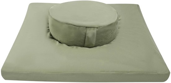Meditatiekussen- set van 2 – Meditatie kussen - Meditatiemat - Rond- Vierkant in één set - Zabuton - 80 x 8 cm - Zafu - 40x13 cm - Voor ultieme rust en comfort - Groen van Sens Design