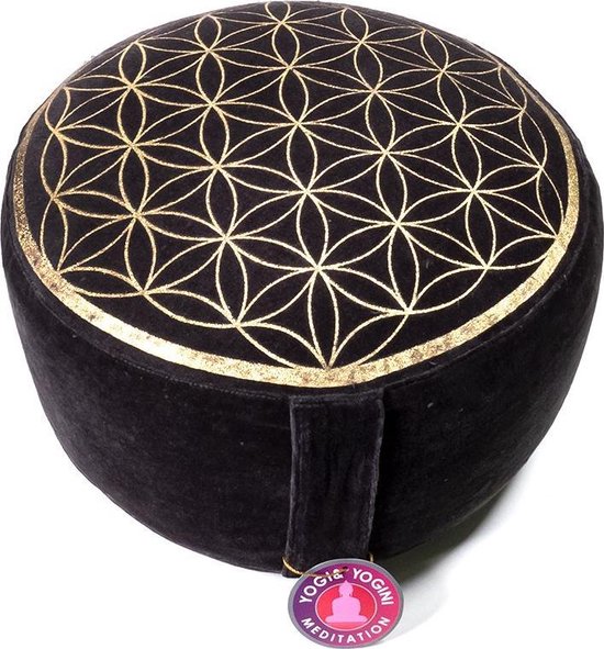 Meditatiekussen Vintage Look Antraciet Bloem des Levens van Yogi & Yogini