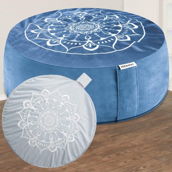 Meditatiekussen Yogakussen met 2 sets Comfortabel meditatiekussen, grote vloermat, boekweitzitting, Tibetaanse Zafu, yogameditatieaccessoires voor dames en heren (blauw en lichtblauw) van MEDI