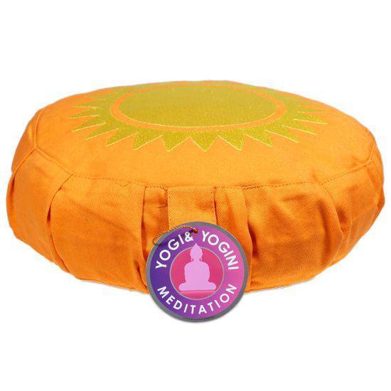 Meditatiekussen zon voor kinderen geborduurd - 23x8 - Katoen - Boekweit - Oranje van Pure Home & Garden
