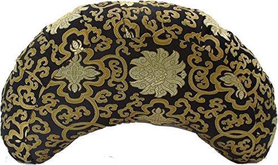 Meditatiekussen zwart goudbrokaat halve maan - 33x13 - 1300 - Boekweit - Brokaat - Katoen - Zwart - M van Merkloos