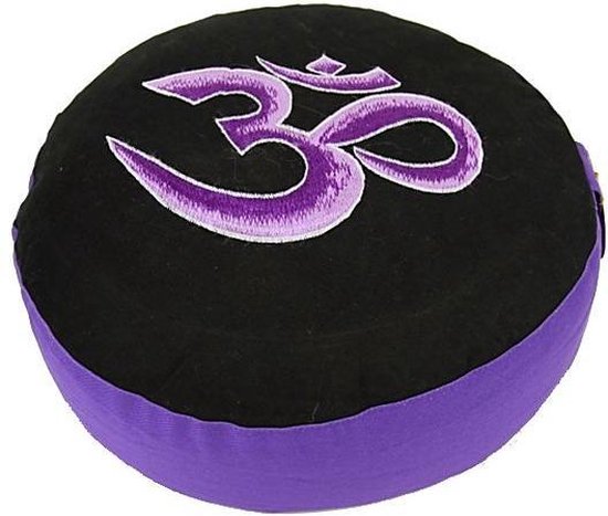 Meditatiekussen zwart/violet OHM geborduurd - Katoen - Boekweit - 33x17 - Zwart - Violet van Yogi & Yogini