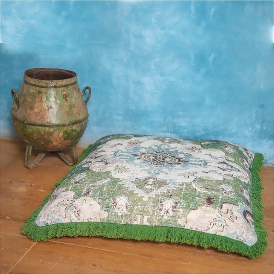 Meditatiekussenhoes - 65 cm met franjes - Vierkante bedrukte Boho Chic katoenen vloerkussenhoes van MEDI
