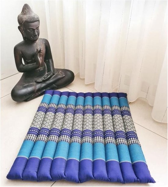 Meditatiemat – Yogamat – meditatiemat vierkant - Vierkant matje – Thais matje – 50x50x4 cm - Blauw van Livasia
