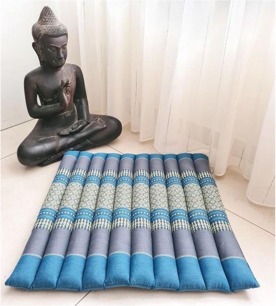 Meditatiemat – Yogamat – meditatiemat vierkant - Vierkant matje – Thais matje – 50x50x4 cm - Blauw/Grijs van Urabud®