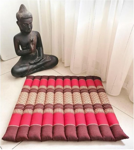 Meditatiemat – Yogamat – meditatiemat vierkant - Vierkant matje – Thais matje – 50x50x4 cm - Burgundy Rood van MyUniqueStyle