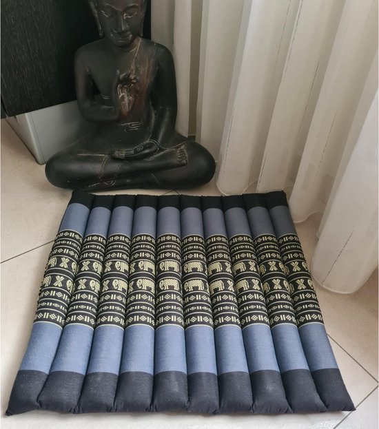 Meditatiemat – Yogamat – meditatiemat vierkant - Vierkant matje – Thais matje – 50x50x4 cm - Grijs-Zwart van Sens Design