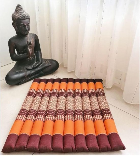 Meditatiemat – Yogamat – meditatiemat vierkant - Vierkant matje – Thais matje – 50x50x4 cm - Oranje van Merkloos
