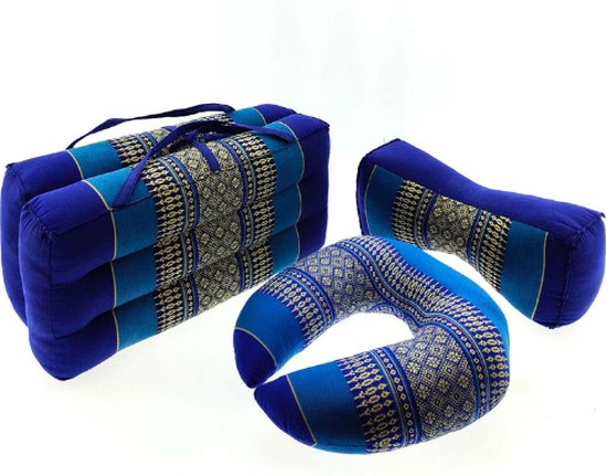 Meditatieset - Yogaset kussens klein - nekkussen - kussen bone - draagbaar meditatiekussen blauw van Meru.