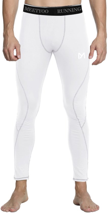 MEETEU Leggings Heren Sportlegging - Men’s Compression Pants Tights Leggings Sports Baselayer Running Athletic Workout Active-Wit-M van MEETEU