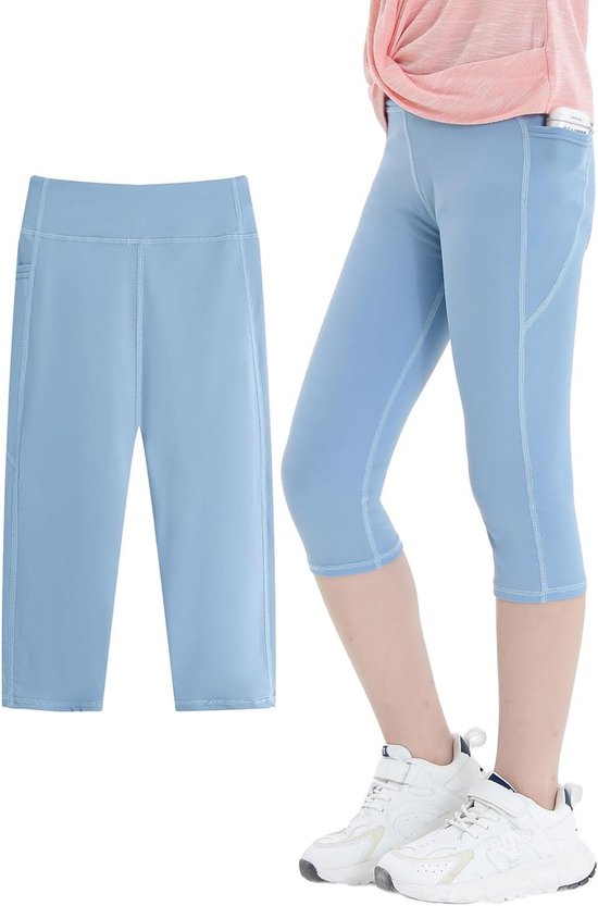 Meisjes 3/4 Sportleggings met Zak voor Yoga en Joggen - Comfortabele Trainingsbroek voor Actieve Kinderen 120-160 cm van Merkloos