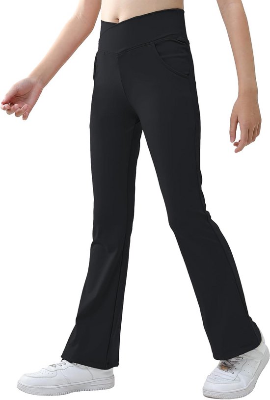 Meisjes Flared Sportbroek met Hoge Taille en Zakken
