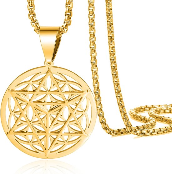 Merkaba Mandala Ketting met Levensbloem Hanger - Geometrische Tetraëder voor Spirituele Balans van Merkloos