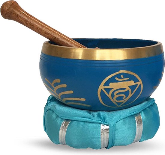 Messing Klankschaal Met Stok & Kussen 12 Cm Keel Chakra van Boeddha Beeldje