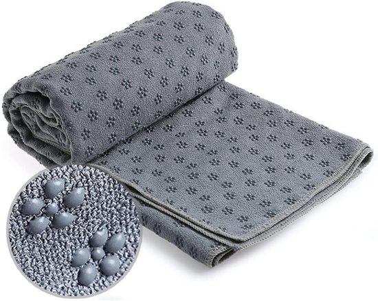 Microvezel Yogadoek - Sportdoek Fitness - Hygiënisch Sporten - Antislip Onderkant - 183 x 61 cm - Grijs