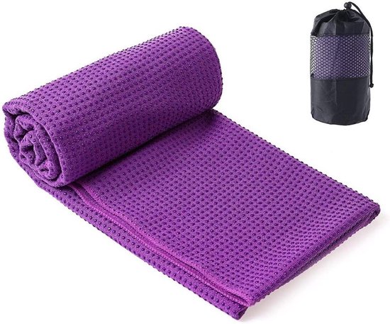 Microvezel Yogahanddoek - Onderlegger Fitness - Hygiënisch Trainen - Antislip Siliconen Noppen - 183x63 cm - Paars