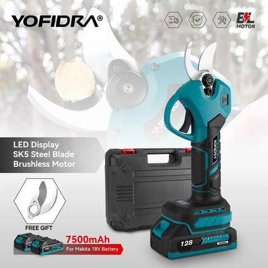 Mila Shop Elektrische snoeischaar - Elektrische heggenschaar - Inclusief 2 accu's - Voor Makita batterij - 18 volt - 30mm van Mila Shop