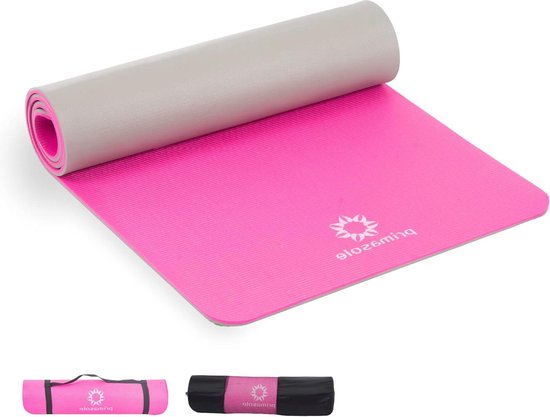 Milieuvriendelijke 1/2" (10mm) Yogamat - Antislip Materiaal voor Yoga Pilates Fitness Thuis en Gym - Twin Kleur Azalea Roze en Grijs van Merkloos