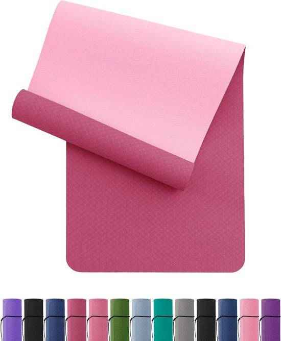 Milieuvriendelijke Yogamat - Fitnessmat Gymnastiekmat - Thuis Sporten - Dubbelzijdig Antislip - 183x61cm - Pruim-Roze