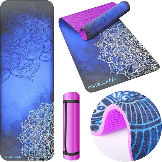 MILLENTI Premium yogamat 6 mm antislip oefen- en fitnessmat voor yoga en vloertrainingen met draagriem, universeel suède en getextureerde TPE-yogamat