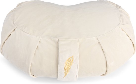 MindBaas Meditatiekussen - Eco - Halve Maan - Crème - Velvet - Dubbel Gestikt - 12 x 45 cm (hoogte x diameter) - Yoga kussen - Yogakussen van $