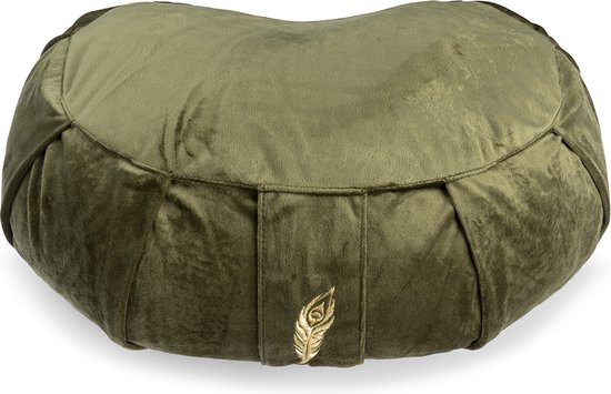 MindBaas Meditatiekussen - Eco - Halve Maan - Groen - Velvet - Dubbel Gestikt - 12 x 45 cm (hoogte x diameter) - Yoga kussen - Yogakussen van $