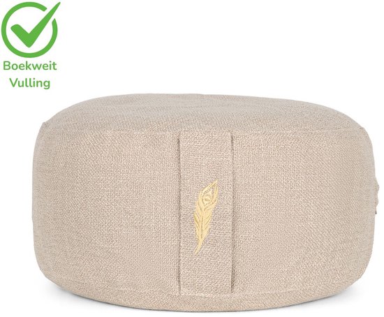 MindBaas - Meditatiekussen - Eco - Rond - Crème - Dubbel Gestikt - 15 x 33 cm (hoogte x diameter) - Yoga kussen - Yogakussen - Zit Poef - Zitkussen - Vloerkussen